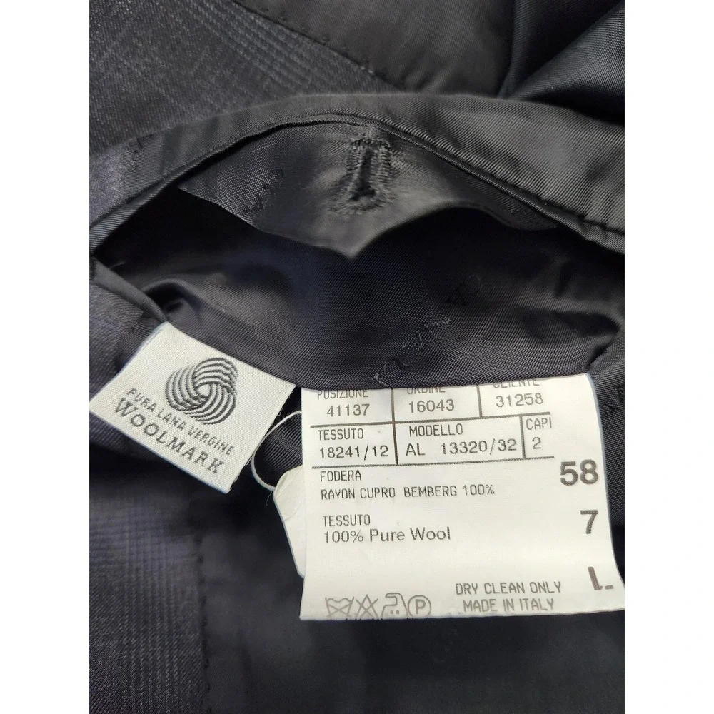 Canali Suit Mens 58L 44W Black Check Wool Super 150s 2 Piece Made In Italy